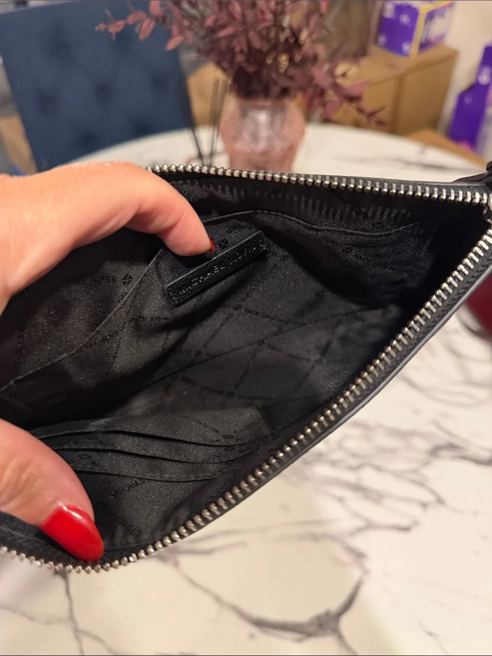 Michael Kors Gray & Black MK Logo Zip Pouch